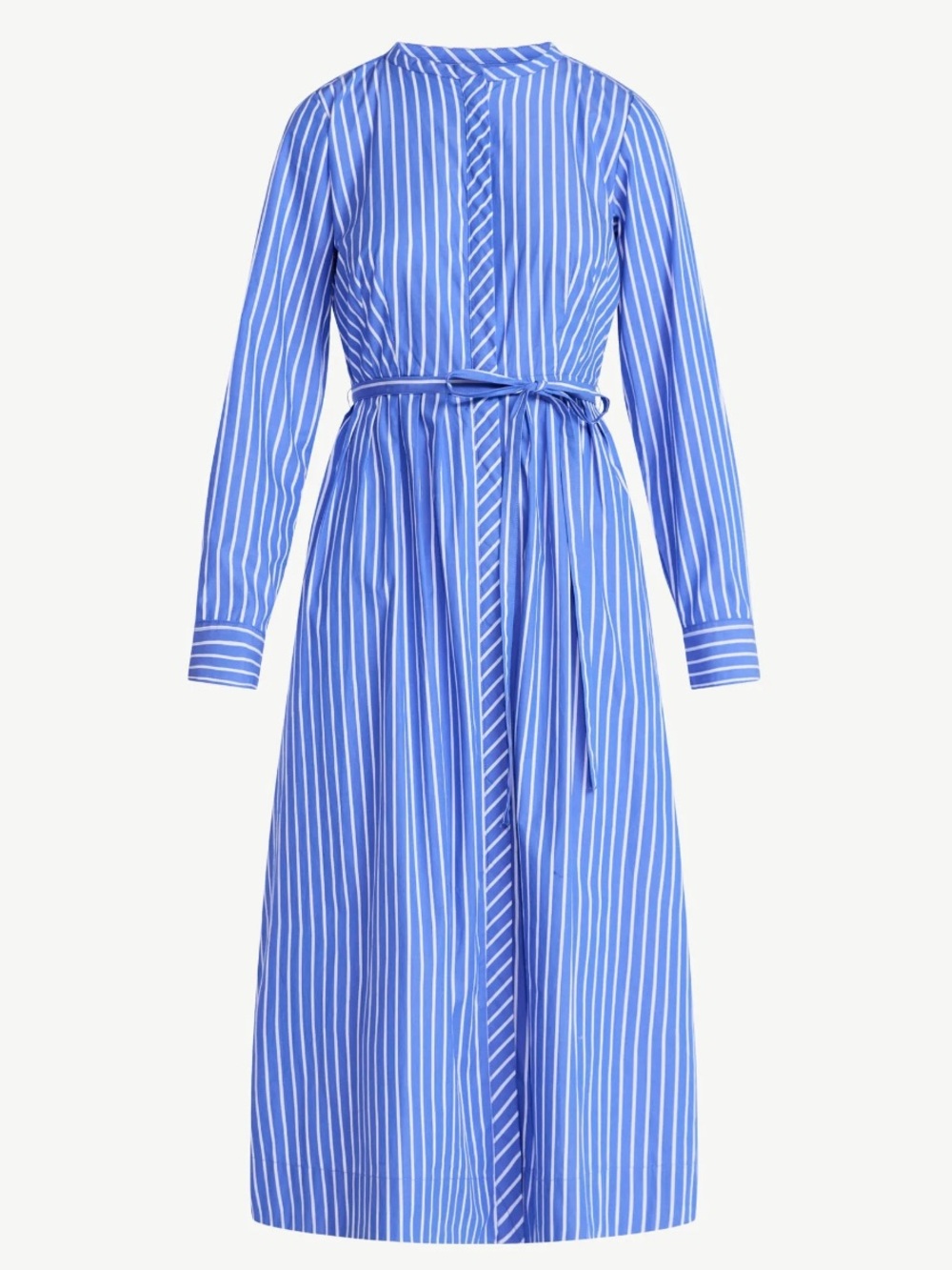 Free Assembly Pleated Belted Midi Shirtdress Long Sleeves Blue White Striped SzM - Picture 11 of 12